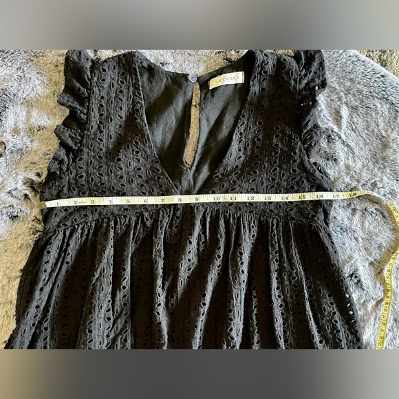 EUC Black Eyelet Babydoll Mini Dress Pockets Lined Built in Shorts Small - Picture 14 of 16